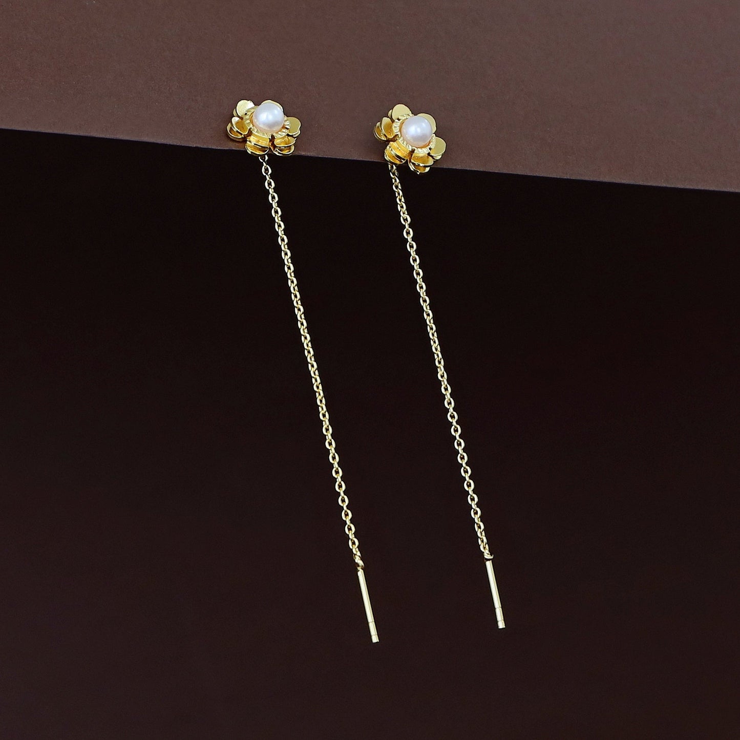 Golden Flower Pearl Earring