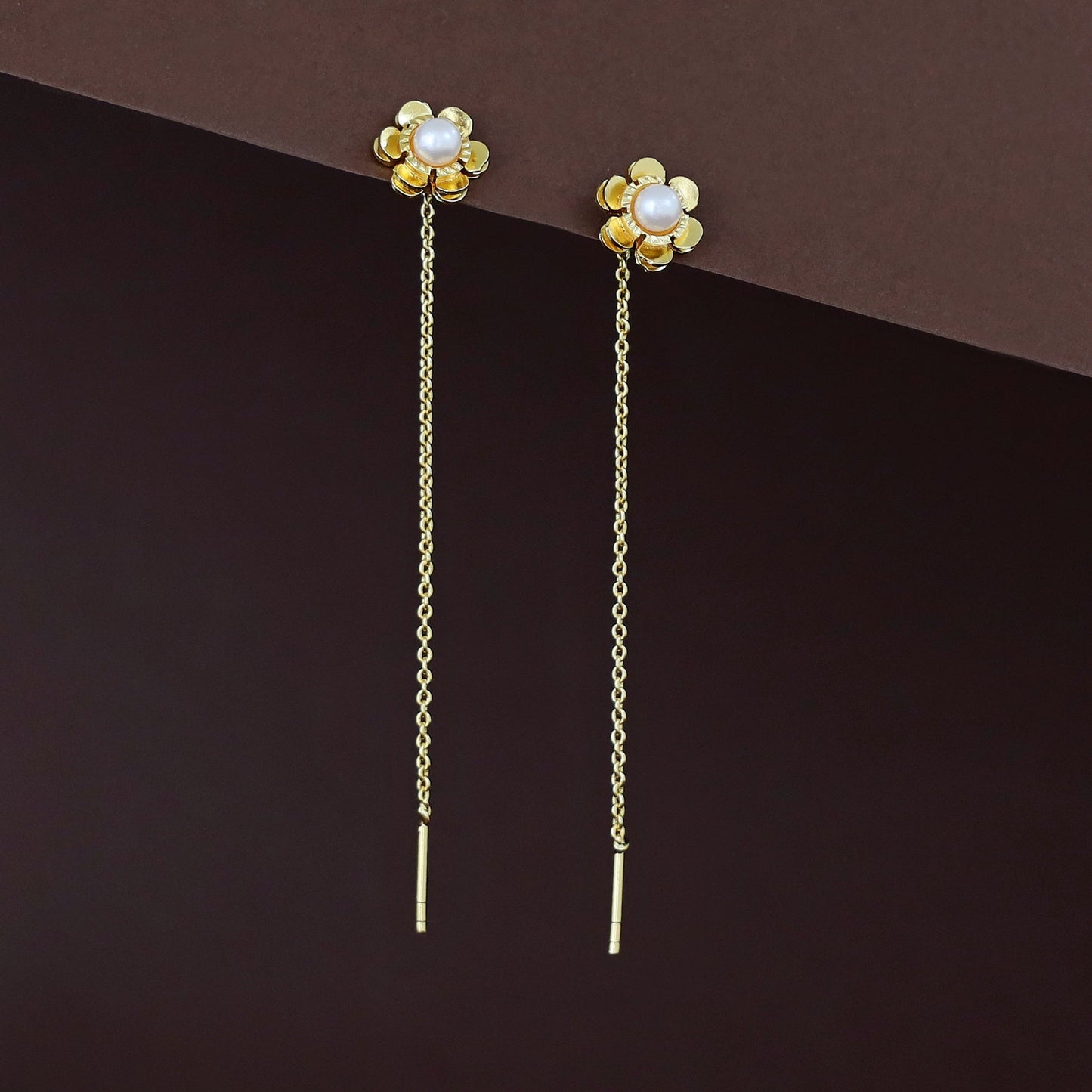 Golden Flower Pearl Earring